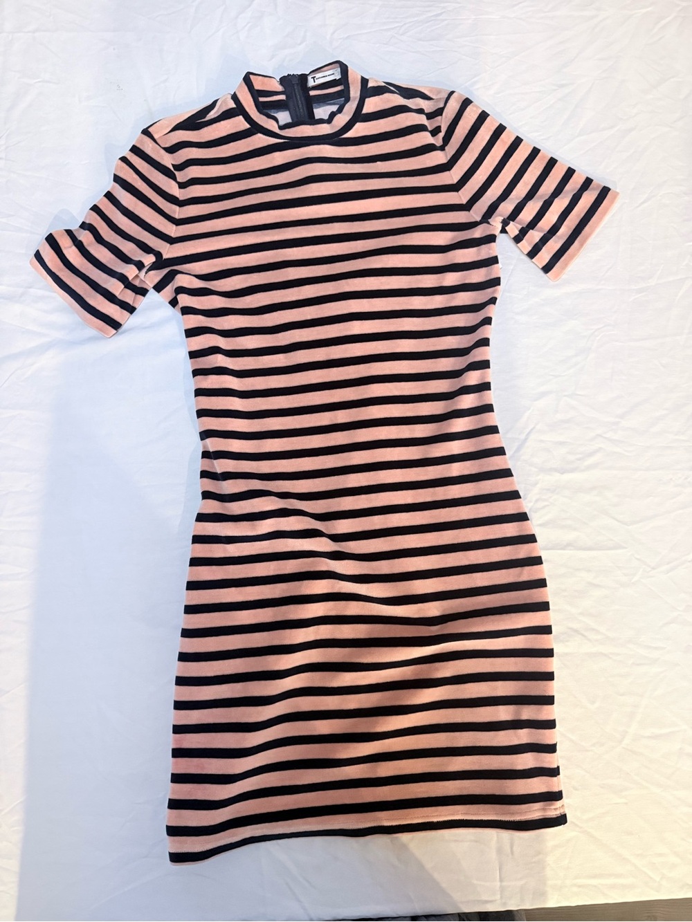 T by Alexander Wang Striped Pink and Black Short-Sleeve Knit Dress